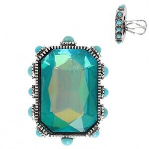 NEW SOPHIA COLLECTION women's crystal adjustable ring in turquoise octagon